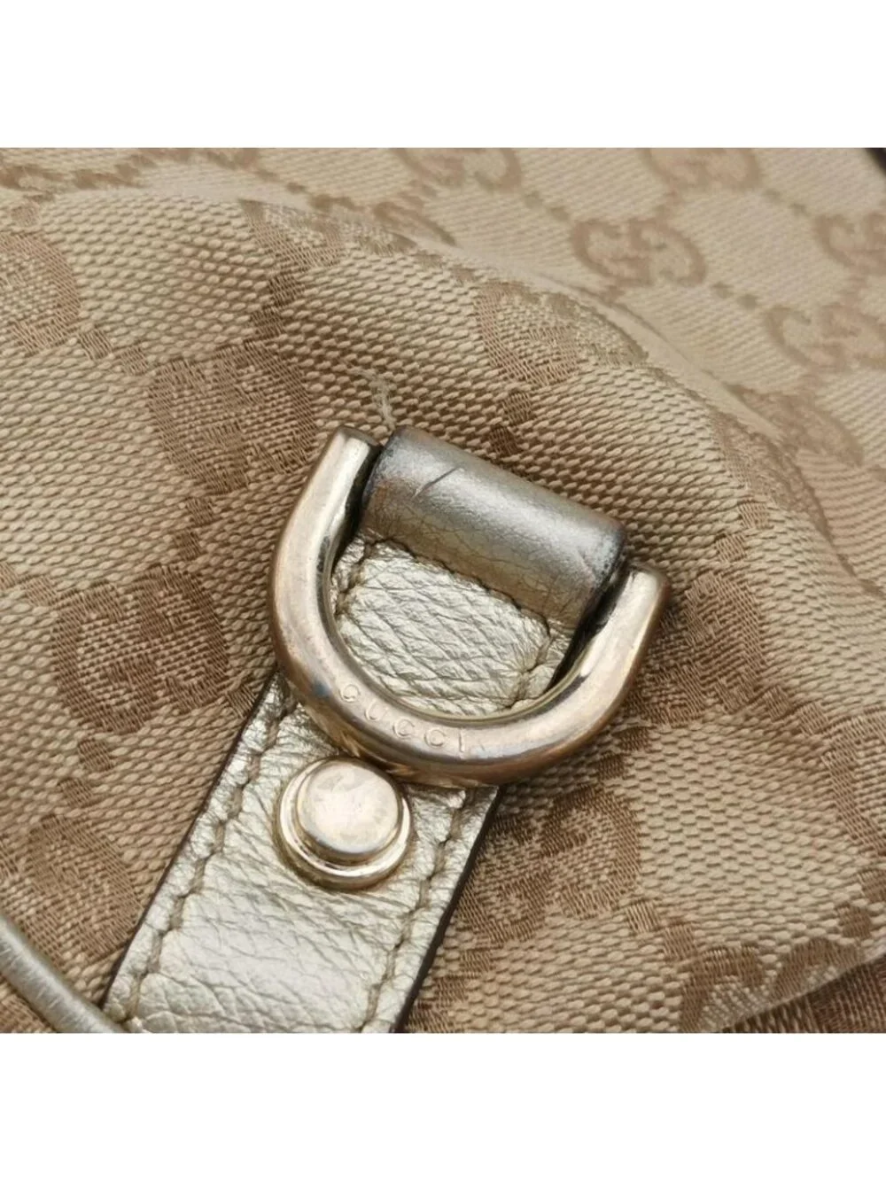 Gucci GG Pattern Beige Gold Canvas Leather Messenger Bag - Picture 13 of 16